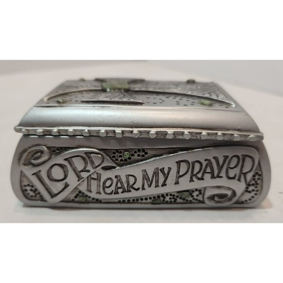 Vtg Spiritual Harvest "Lord Hear My Prayer" Box W/ Lid Silver Color Green Trim - Picture 4 of 12